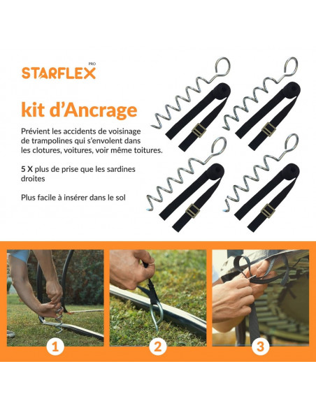 Kit 4 ancrages pour trampoline ( forme spirale )