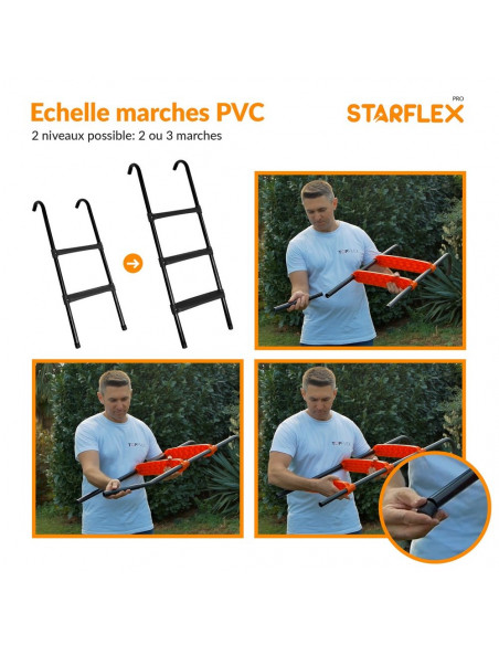 Echelle universelle pour trampoline (Marches PVC larges - Hauteur variable 65~100cm )