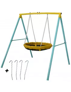 Balancoire Enfant Tiny Swing - Portique Balancoire nid d oiseau - 2 Enfants à la fois - Poids Max 90 kgs - Idéal petits jardins 