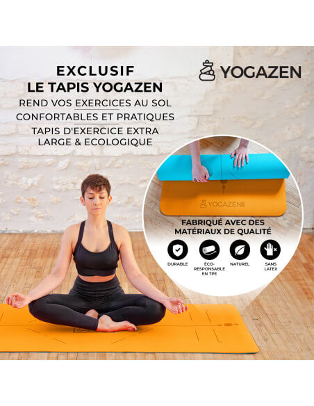 YOGAZEN Tapis Yoga TPE Epais Large Antidérapant Bleu France