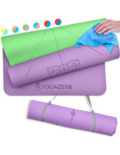 Tapis de Yoga YOGAZEN +30% Extra Large et Extra Epais en TPE Bio Vert de  Jade/Mauve Pervenche