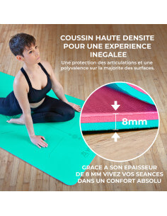 Tapis de Yoga YOGAZEN +30% Extra Large et Extra Epais en TPE Bio Vert de  Jade/Mauve Pervenche