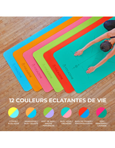 YOGAZEN Tapis Yoga TPE Epais Large Antidérapant Bleu France & Magenta  fushia TOPFLEX
