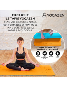 Tapis de Yoga YOGAZEN +30% Extra Large et Extra Epais en TPE Bio Vert de  Jade/Mauve Pervenche