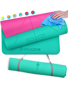 Tapis de Yoga YOGAZEN +30% Extra Large et Extra Epais en TPE Bio Vert de  Jade/Mauve Pervenche