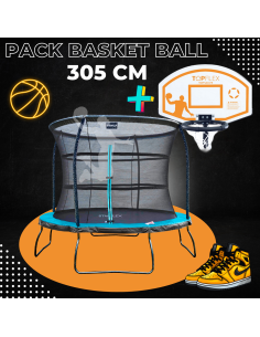 Pack Trampoline Starflex Pro 305 cm avec Kit de Basket - L'Alliance Parfaite pour le Divertissement et le Sport en Famille