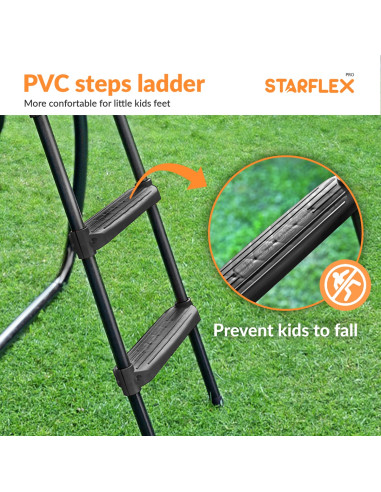 Zwarte universele ladder voor trampoline (brede PVC treden - variabele hoogte 65 ~ 100cm)